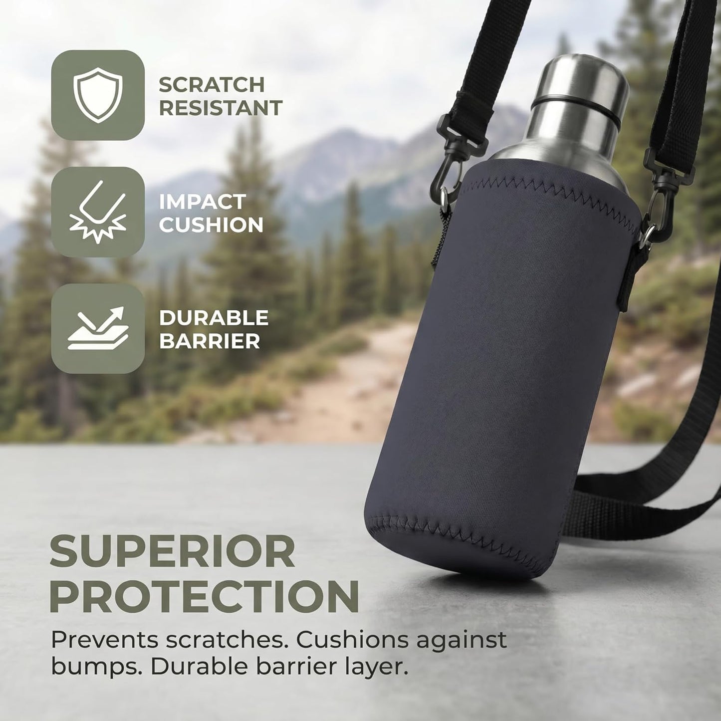 Neoprene 500ML/750ML/1000ML Water Bottle Bag Carrier, Portable Insulated Bottle Sling Holder Case Pouch with Adjustable Shoulder Strap for Men Women Walking Hiking Running