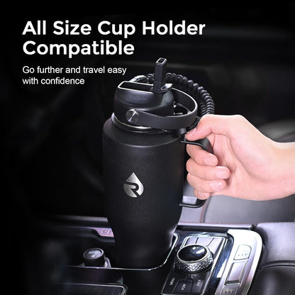 RAYMYLO 40 oz Insulated Water Bottle with Straw fit in Car Cup Holder, Triple Wall Vacuum Stainless Steel(Cold 48 hrs, Hot 24 hrs), Leakproof & Non-BPA, Hydro Travel Flask with Straw and Spout Lid