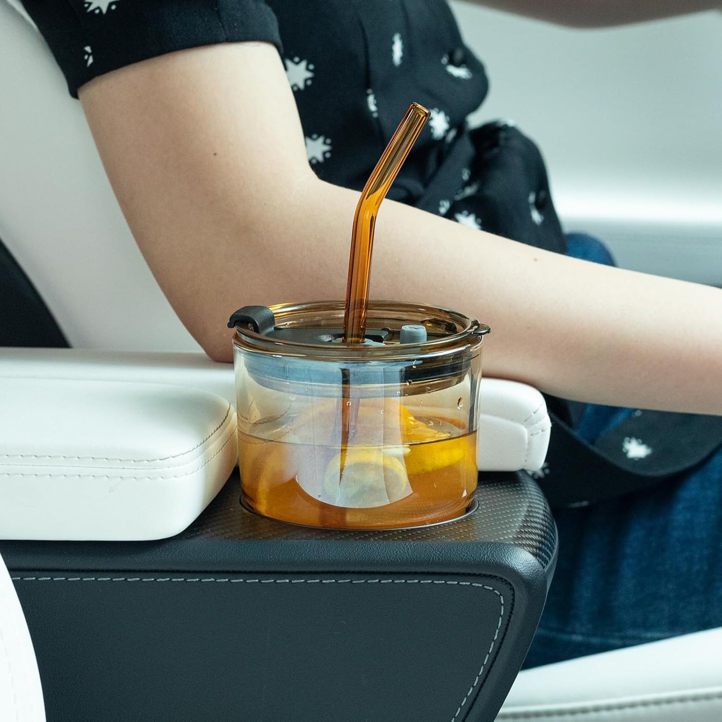 BLUEPOLAR 13oz/400ml Tumbler Water Glass, Cups with Straw and Lid Sealed Carry on for Coffee, Iced Tea, Thick Wall Insulated Glass Cup (Amber)…