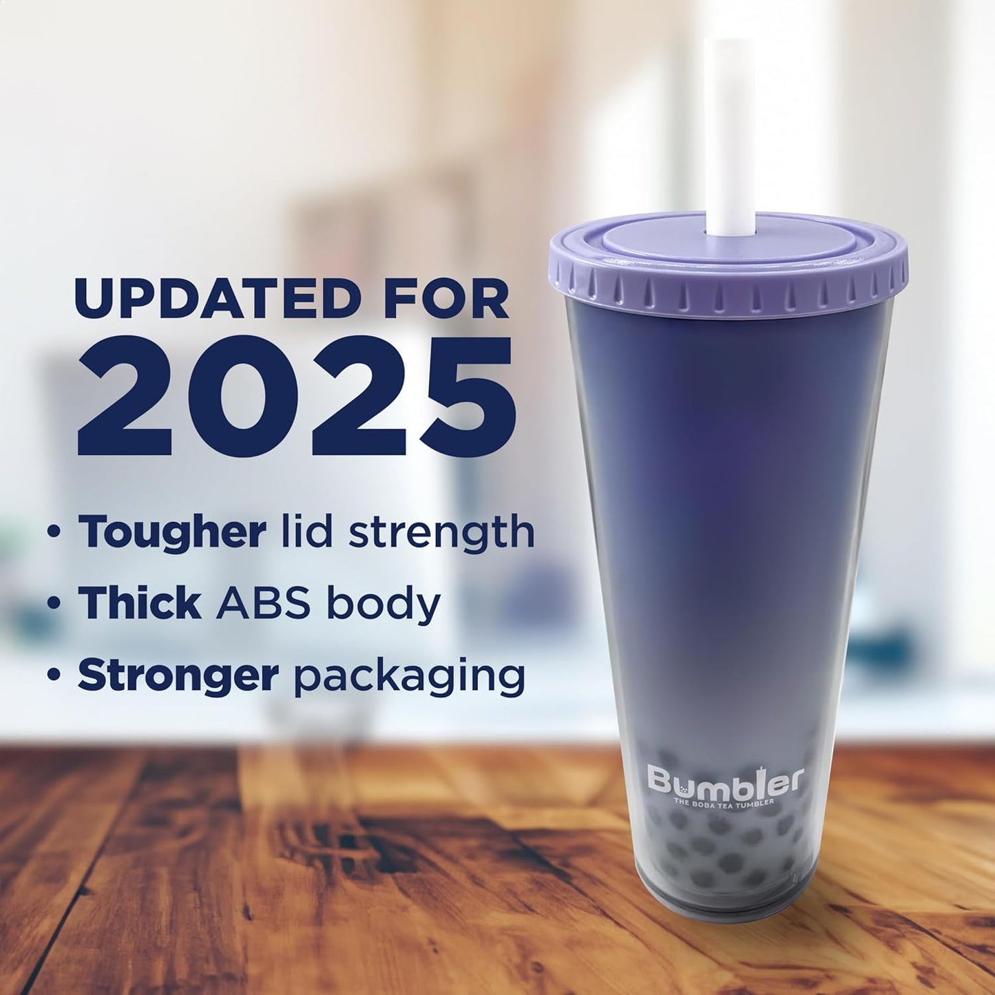 Bumbler Original Boba Tea Cup - 24oz Double-Walled Plastic Reusable Tumbler with Extra Wide Straw & Leak-Proof Lid - BPA-Free Smoothie & Iced Coffee Travel Mug - Blush Pink
