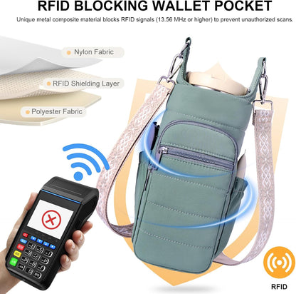 Water Bottle Bag 40 oz Crossbody Bag Insulated Carrier Purse Holder for Walking Hiking with Adjustable Strap