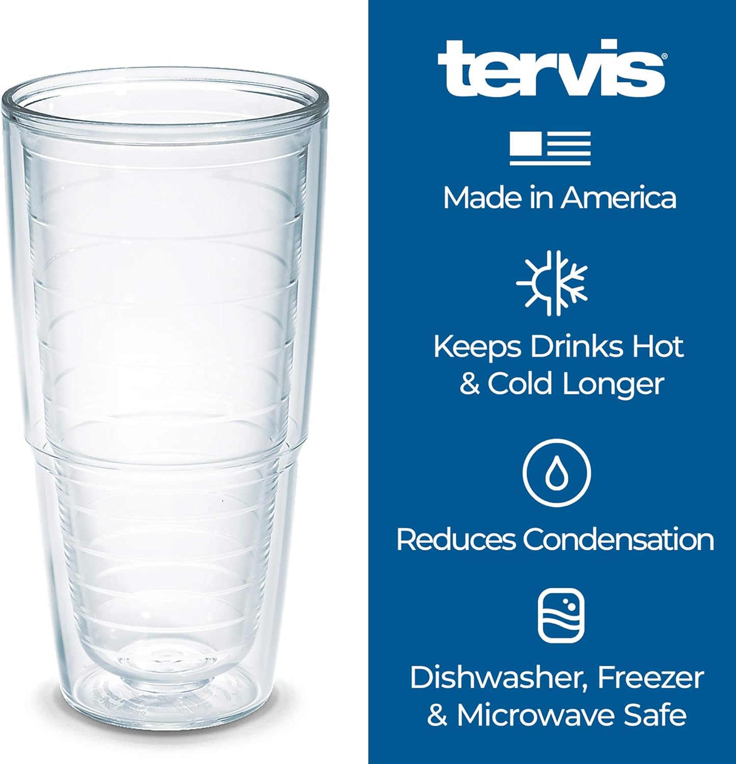 Tervis Clear & Colorful Tabletop Made in USA Double Walled Insulated Tumbler Travel Cup Keeps Drinks Cold & Hot, 16oz Mug, Clear