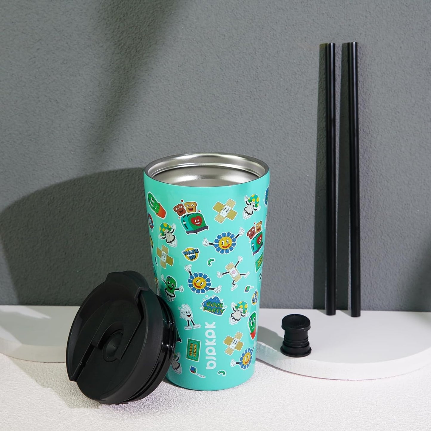 BJPKPK 22oz Insulated Tumbler With lid And Straw Stainless Steel Tumblers Travel Coffee Mug Reusable Thermal Cup,Sky