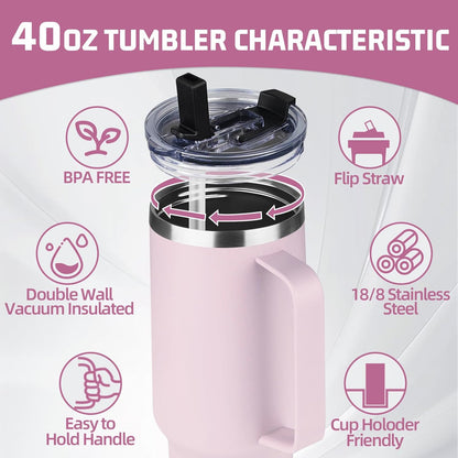 20 oz Tumbler with Handle, Stainless Steel Insulated Tumbler with Lid and Straw, Double Wall Vacuum Coffee Mug Tumbler, Insulated Coffee Thermal Cup for Cold and Hot (Light Purple)