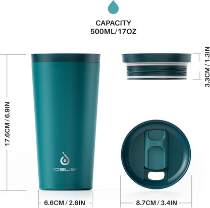 Ideus 17 oz Travel Coffee Mug, Double Wall Vacuum Stainless Steel Insulated Coffee Tumbler With Lid, Splash-Proof & Cup Holder Friendly, Keeps Drinks Hot/Cold, Dishwasher Safe, Purple