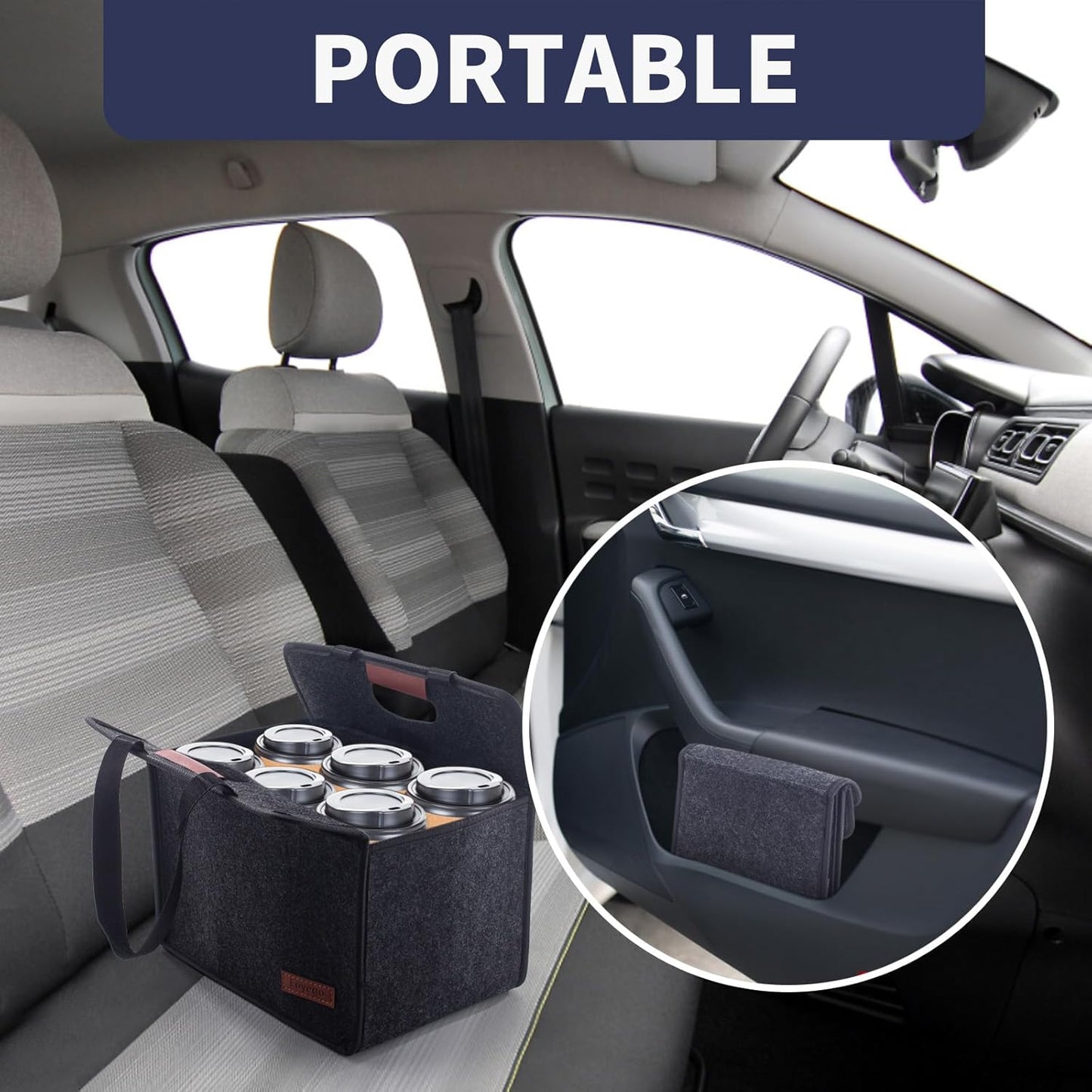 Foyego 4 Cup Drink Carrier with Handle, Reusable Insulated Drink Caddy Drink Holder for Car, Folding Portable Coffee Cup Holder Bag for Travel and Delivery
