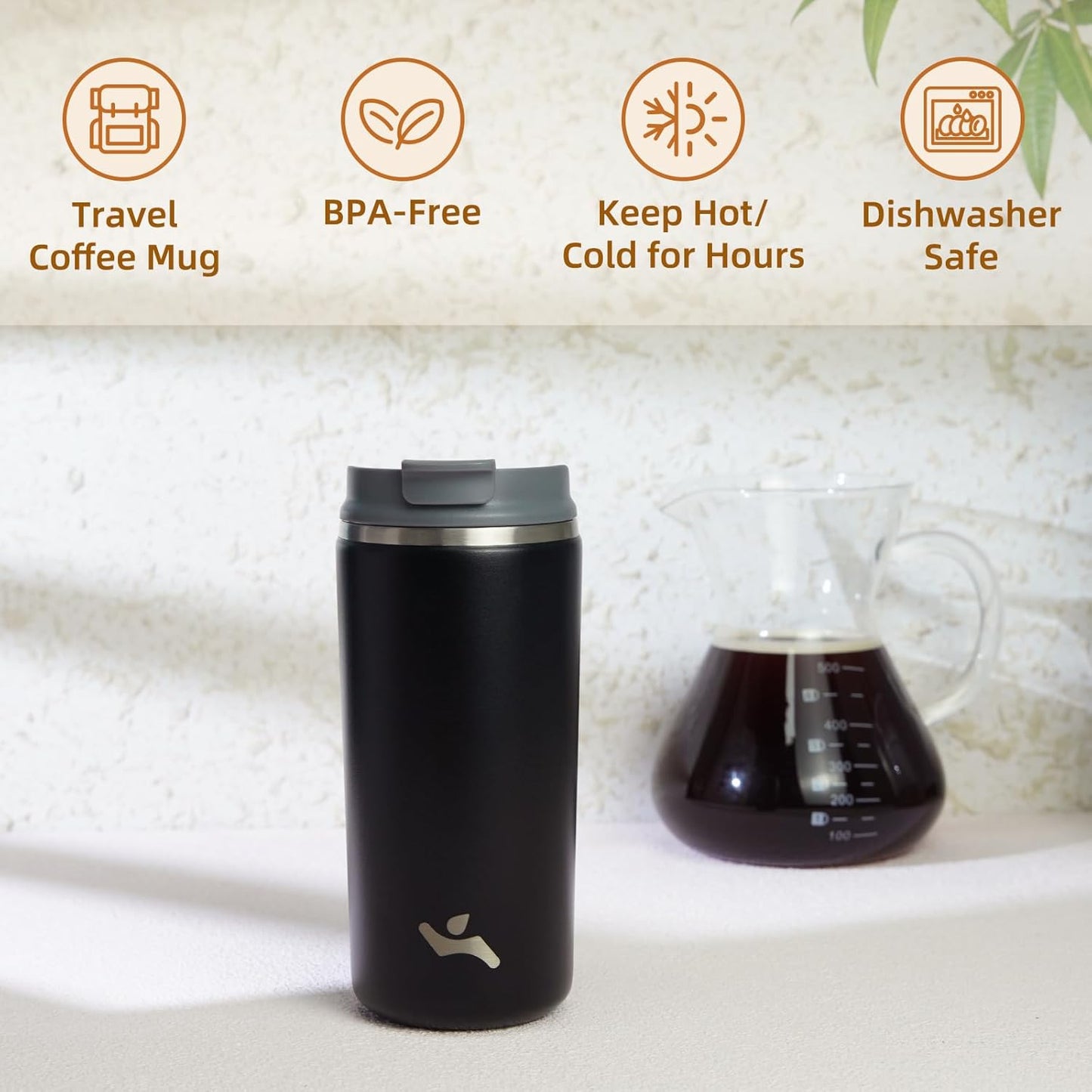 Konokyo Tumbler with Lid, 16 oz Travel Coffee Mug Double Wall Vacuum Stainless Steel Thermal Metal Cup Insulated Water Bottle,Navy Blue
