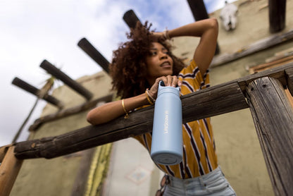 LifeStraw Go Series — Insulated Stainless Steel Water Filter Bottle for Travel and Everyday Use Removes Bacteria, Parasites and Microplastics, Improves Taste, 1L Aegan Sea