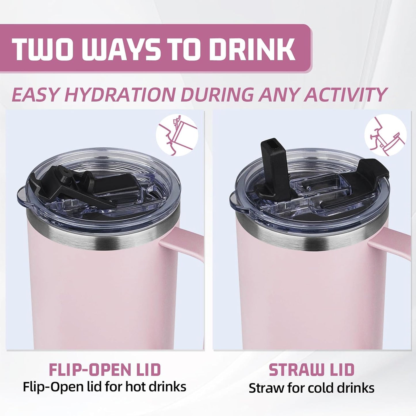 20 oz Tumbler with Handle, Stainless Steel Insulated Tumbler with Lid and Straw, Double Wall Vacuum Coffee Mug Tumbler, Insulated Coffee Thermal Cup for Cold and Hot (Light Purple)