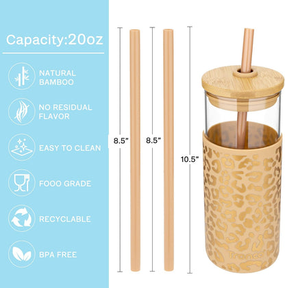 Tronco 20 oz Glass Tumbler with Lid and Straw, Iced Coffee Cup and Smoothie Cup with Bamboo Lids & Protective Silicone Sleeve, Dishwasher Safe, BPA-Free, Glass Cup 1 Pack - Colors B