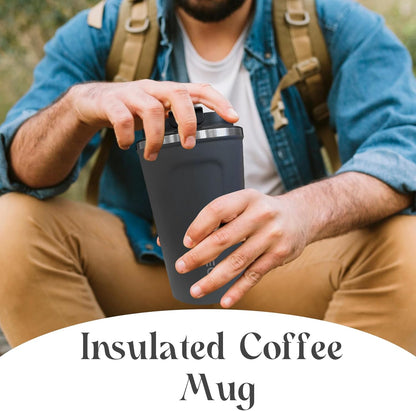 YINBAOGE Insulated Travel Coffee Mug, Spill & Leak Proof, Portable To Go Camping Stainless Steel Coffee Tumbler, Reusable Thermal Coffee Cup with Lid for Hot & Cold Drinks (Black, 12 OZ)