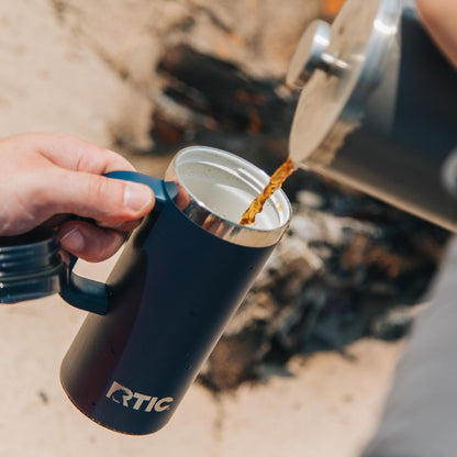 RTIC 20oz Road Trip Travel Mug with Lid and Handle, Ceramic Lined, Insulated, Stainless Steel, Metal, Double Wall Vacuum-Insulation, Portable Coffee, Tea Cup for Hot and Cold Drink, Black
