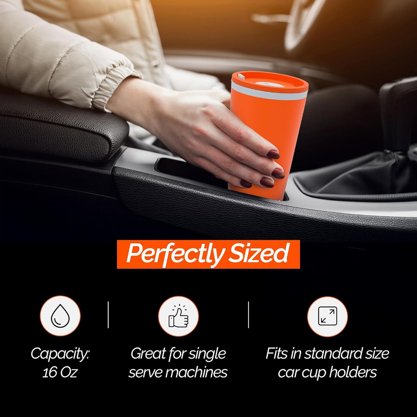 Copco Cone Desk Mug, 16 oz (Set of 2) - Double Wall Insulated Mugs with Handle, Reusable Tumbler Set with Twist-Off Spill Resistant Lid, BPA-Free, Microwave & Dishwasher Safe (Orange/Mustard)