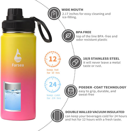 Farsea Insulated Water Bottle With Paracord Handle, Protective Silicone Boot and 2 Lids (Straw Lid & Spout Lid), Stainless Steel Water Bottle Wide Mouth, Double Wall Sweat-Proof BPA-Free, 24 oz