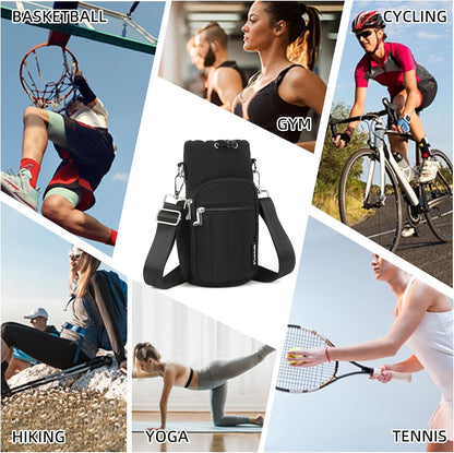 Rueesh Water Bottle Holder Bag with Adjustable Strap, Insulated Bottle Carrier Bag RFID Crossbody Sling Bag for Gym Walking