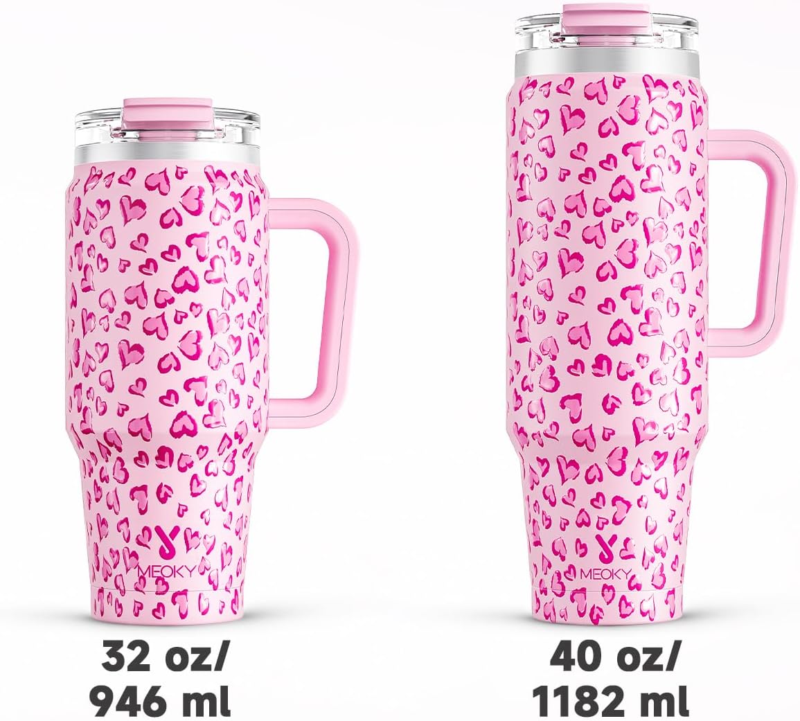 Meoky 32 oz Tumbler with Handle, Insulated Tumbler with Lid and Straw, Stainless Steel Travel Mug, Keeps Cold for 24 Hours, 100% Leak Proof, Fits in Car Cup Holder (Night)