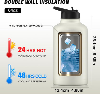 40oz Insulated Water Bottle (Cold for 48 Hrs),BPA Free&Leak Proof,Stainless Steel Water Flask,Water Jug with Straw Spout Lids for Gym,Hiking,Travel,Black Blue