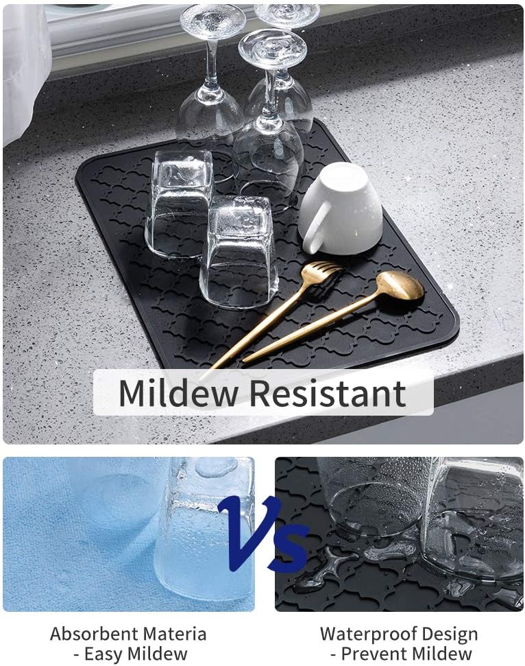 AMOAMI-Dish Drying Mats for Kitchen Counter-Silicone Dish Drying Mat-Kitchen Dish Drying Pad Heat Resistant Mat-Kitchen Gadgets Kitchen Accessories Kitchen Small Appliances(12" x 16", BLACK)