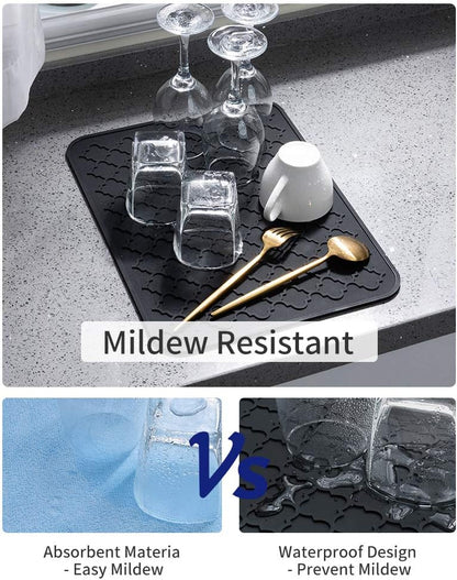 AMOAMI-Dish Drying Mats for Kitchen Counter-Silicone Dish Drying Mat-Kitchen Dish Drying Pad Heat Resistant Mat-Kitchen Gadgets Kitchen Accessories Kitchen Small Appliances(12" x 16", BLACK)