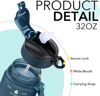 Hyeta 32oz Water Bottles with Straw - Stay Motivated and Hydrated with Convenient Times to Drink Markings, Durable, Leak-proof