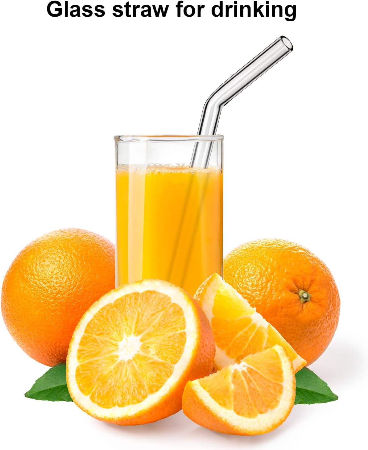 Reusable Glass Straws Shatter Resistant Clear, Skinny Glass Straw Bent Thin for 16 oz Cups Tumblers 9 inch 8mm
