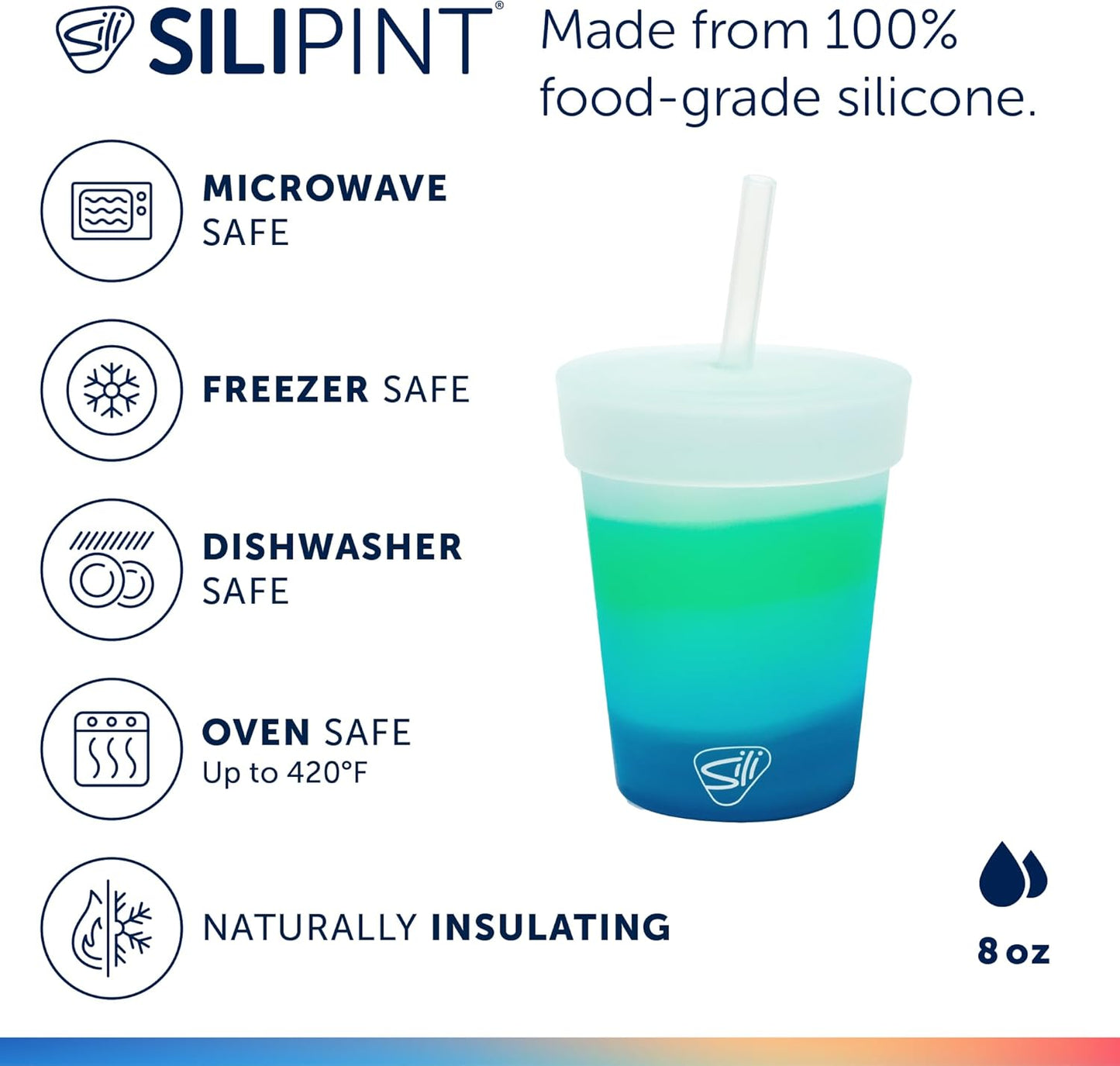 Silipint 8oz Silicone Tumbler with Straw and Lid – Unbreakable, BPA Free, Non-Toxic, Dishwasher, Microwave, Freezer Safe Tumbler Cup – Drinkware for Juice, Smoothies, Coffee (Cool Berry Crush)