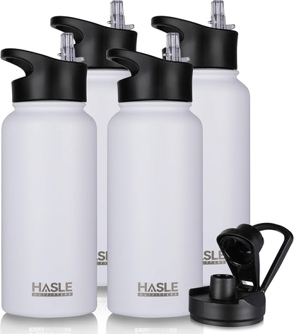 HASLE OUTFITTERS 32 oz Insulated Water Bottle Stainless Steel Double Walled Vacuum Sports Water Bottle with 2 Lids (Straw and Spout Lid) for Gym Camping Hiking(Black,1)