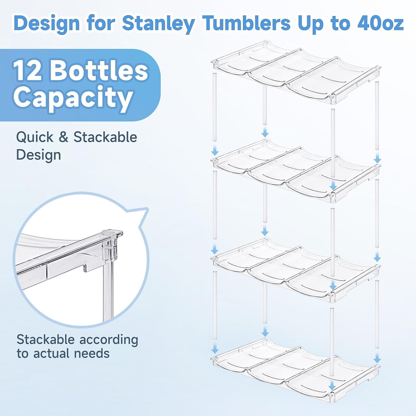 Stackable Water Bottle Organizer for Stanley 40 oz Tumbler, Water Bottle Holder for Cabinet, Pantry Kitchen Organizers and Storage for Stanley Cup Accessories, Tumbler Organizer and Wine Rack, 3Pack