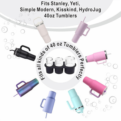 2pc Tumbler Ice Tray for Stanley/Yeti/Simple Modern etc. 30-40oz Tumblers, Silicone Ice Cube Tray for Tumblers with Bin and Lid, Black