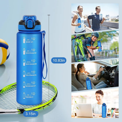 Water Bottle with Straw 1L,Boys Water Bottles with Straw 1 Litre,Waterbottle Leak-Proof Sports Water Bottle,Plastic Drinks Bottles Toxin Free，Bpa-Free (Cyan Black)