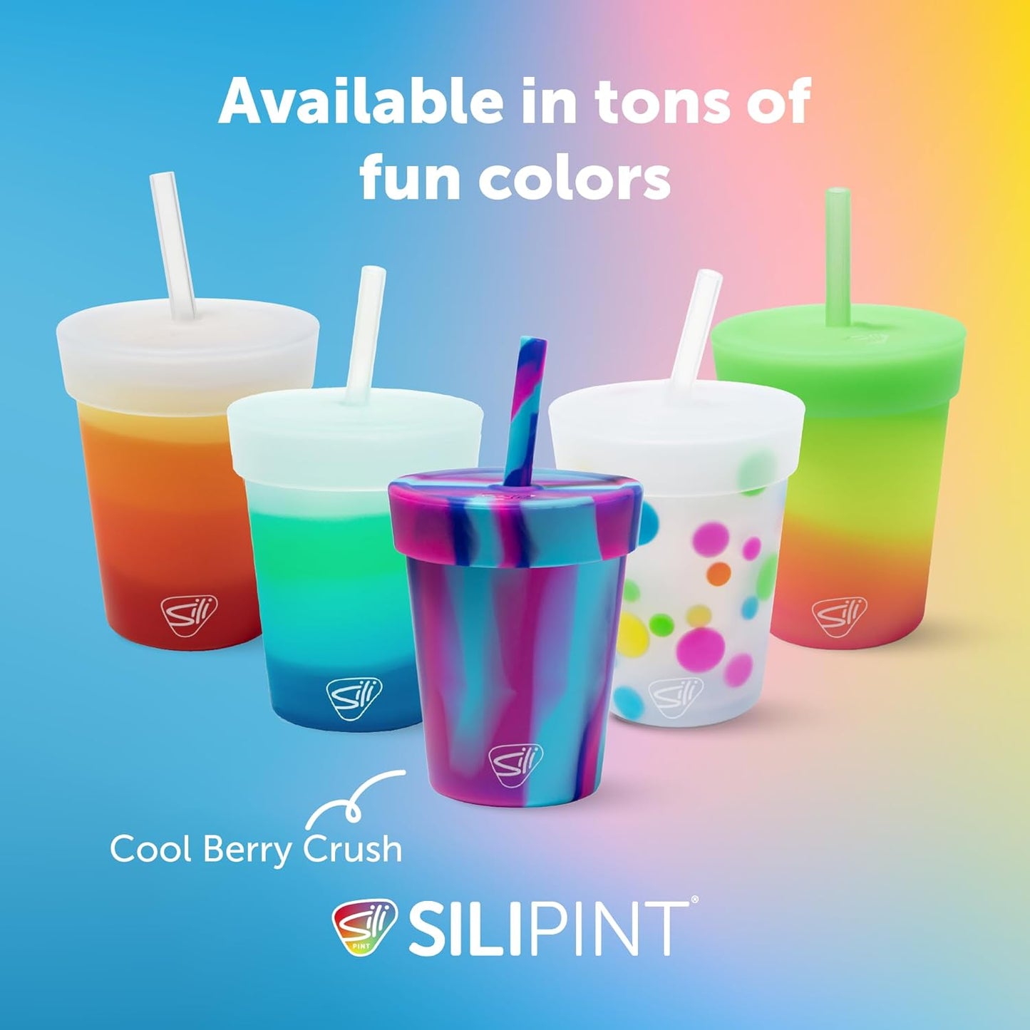 Silipint 8oz Silicone Tumbler with Straw and Lid – Unbreakable, BPA Free, Non-Toxic, Dishwasher, Microwave, Freezer Safe Tumbler Cup – Drinkware for Juice, Smoothies, Coffee (Cool Berry Crush)