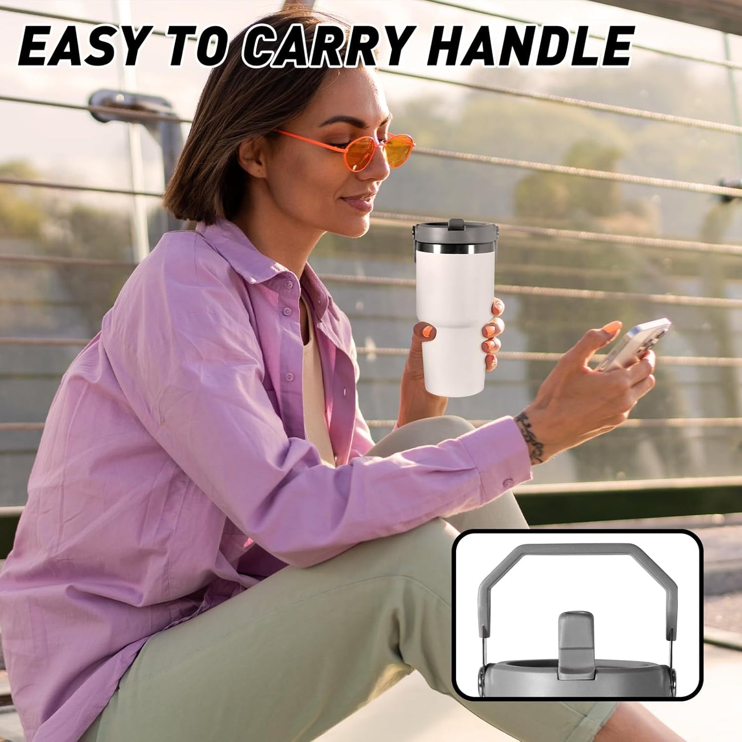 30 oz Tumbler with Handle and Straw Lid, Double Walled Vacuum Insulated Water Bottle Leakproof Tumbler Travel Coffee Mug Thermal Cup, Cupholder Friendly for Office, Home, Sport, Pink