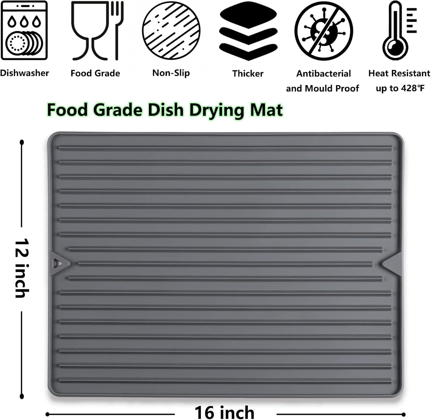 Dish Drying Mat, Mini Silicone Drying Mat for Kitchen Counter, Heat Resistant Silicone Mat for Countertop Protector, Super Thick Non-Slip Dish Drying Pad for Coffee Cup/Bottle/Glassware
