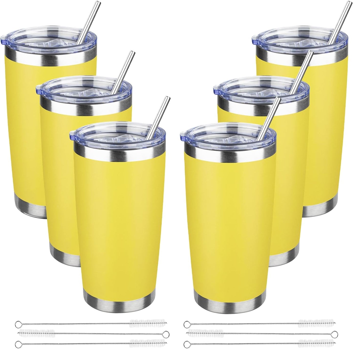 20 oz Tumbler with Lids and Straws, Stainless Steel Insulated Travel Coffee Mug, Double Wall Vacuum Insulated Tumblers, Powder Coated Coffee Tumbler for Cold & Hot Drinks (Light Purple)