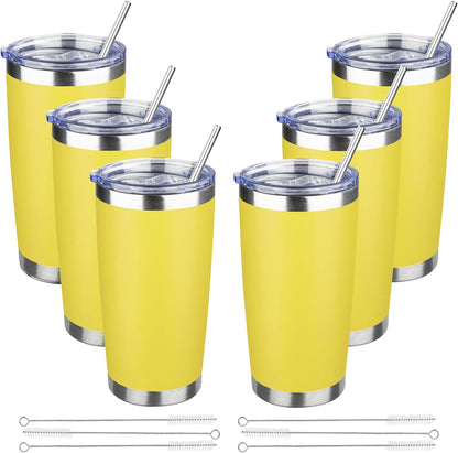 20 oz Tumbler with Lids and Straws, Stainless Steel Insulated Travel Coffee Mug, Double Wall Vacuum Insulated Tumblers, Powder Coated Coffee Tumbler for Cold & Hot Drinks (Light Purple)