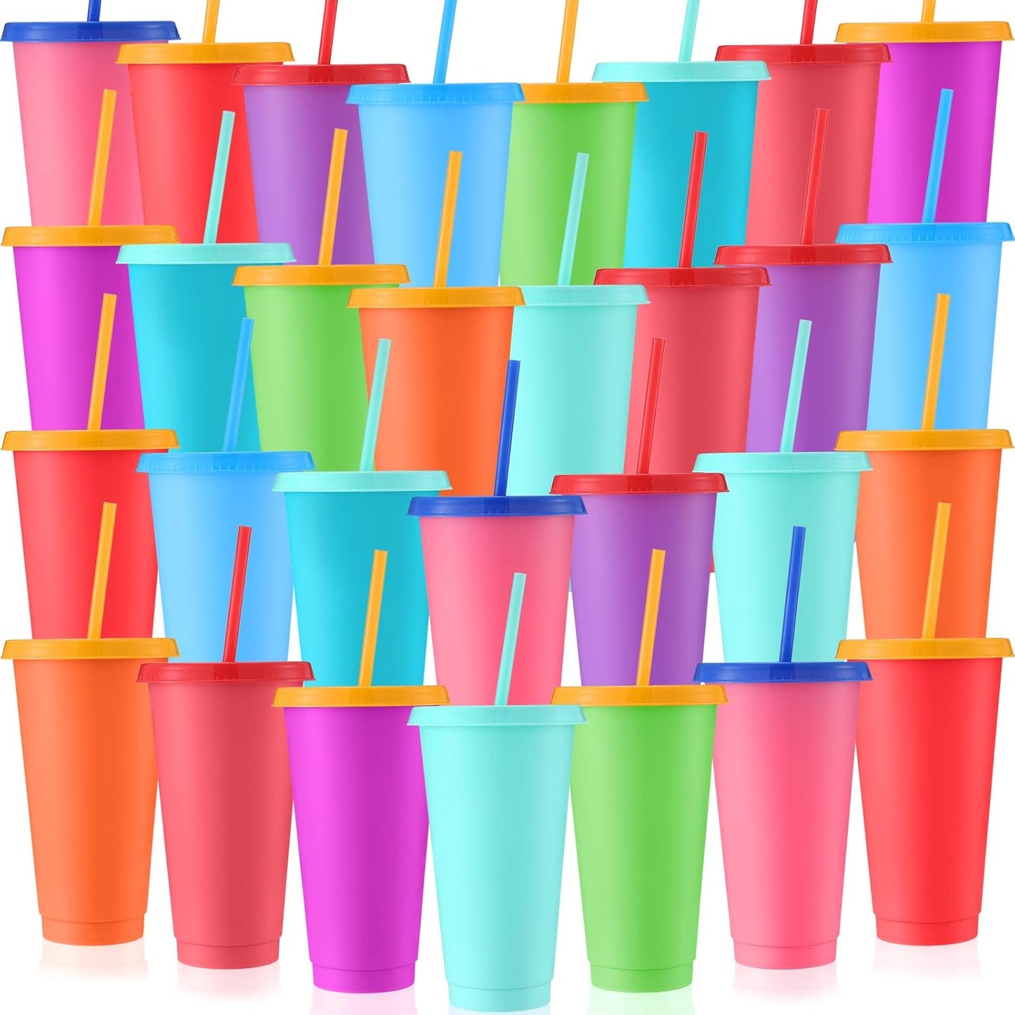 Honeydak 15 Pack Tumbler with Straw and Lid Bulk Cups for Gifts Water Bottle Iced Coffee Travel Mug Cup Reusable Plastic Tumblers for Party Birthdays 24-27 oz (Solid Color)