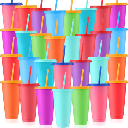 Honeydak 15 Pack Tumbler with Straw and Lid Bulk Cups for Gifts Water Bottle Iced Coffee Travel Mug Cup Reusable Plastic Tumblers for Party Birthdays 24-27 oz (Solid Color)