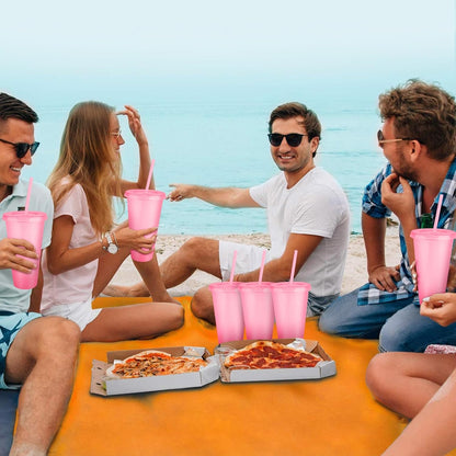 Hxezoc 16-Piece Reusable Cups with Lids and Straws, 24 oz Glitter Plastic Tumbler Iced Coffee Cups Travel Mug Cup for Smoothie Juices Beach or Bachelor Party (Black)