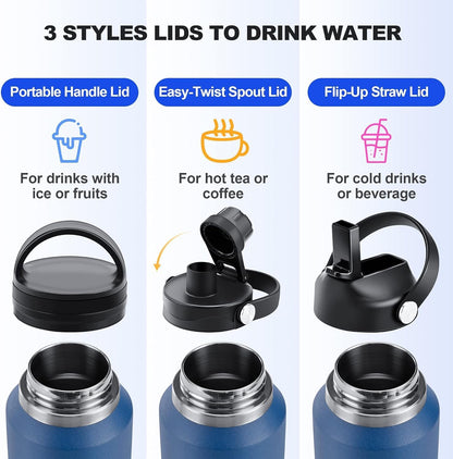 SENDESTAR 40oz Water Bottle Wide Mouth Stainless Steel Vacuum Insulated Double Wall with Straw Lids Fit in Any Car Cup Holder
