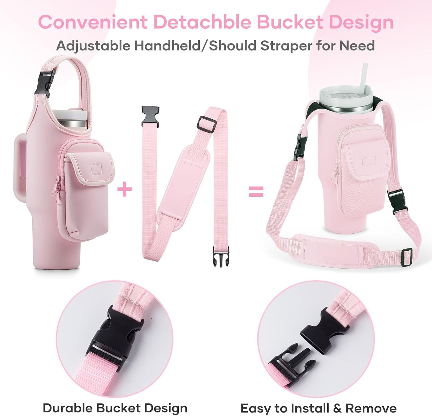 Bufilea Carrier Bag with Phone Holder Pockets for Stanley 40/30oz Tumbler with Handle, Insulated Neoprene Crossbody Bag Cup Holder w/Shoulder & Handheld Straps Fits Stanley Cup Accessories
