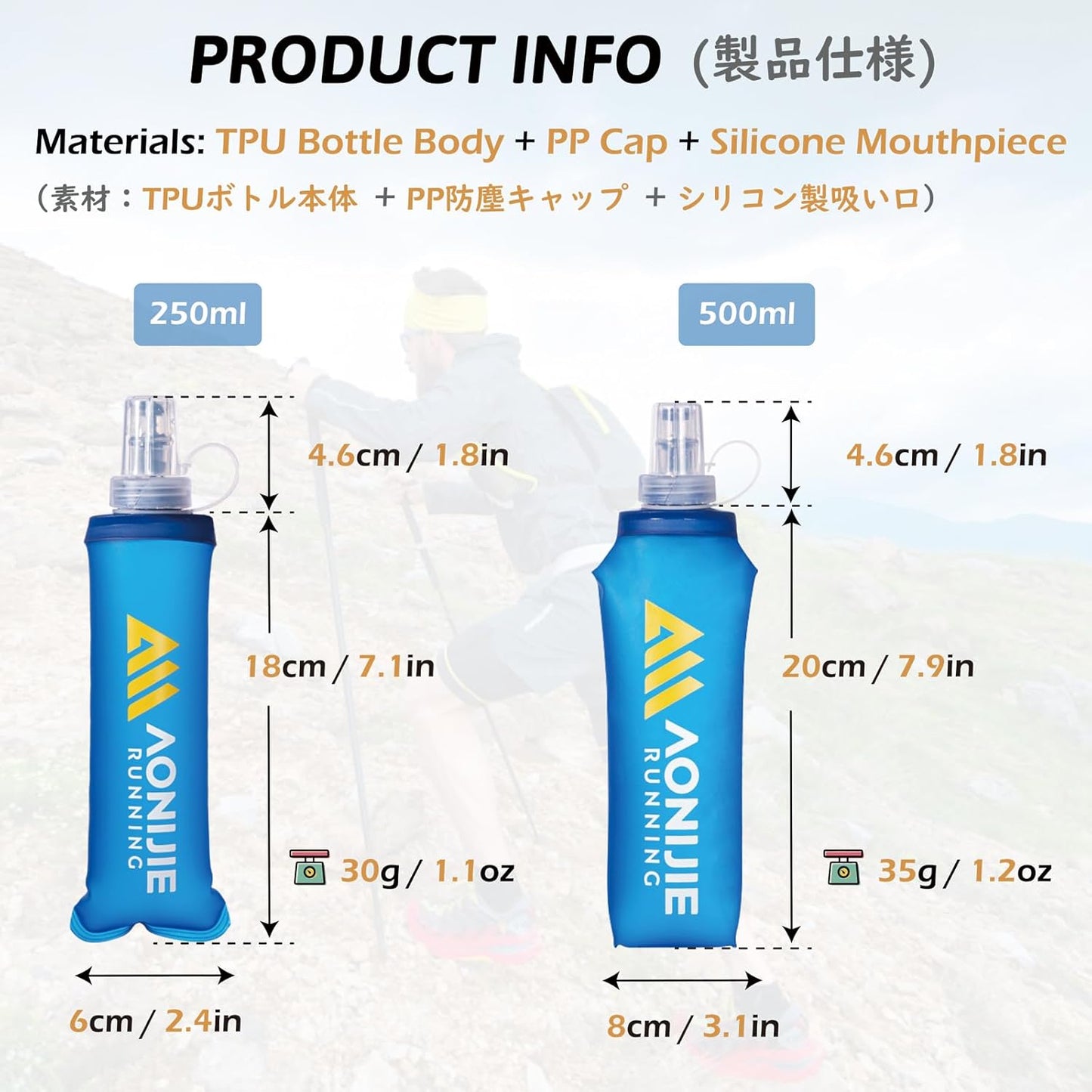 TRIWONDER Handheld Water Bottle for Running, Quick Grip Chill 17 oz Handheld Soft Water Bottle with Hand Strap Hydration Pack, BPA Sport Soft Flask (Blue)