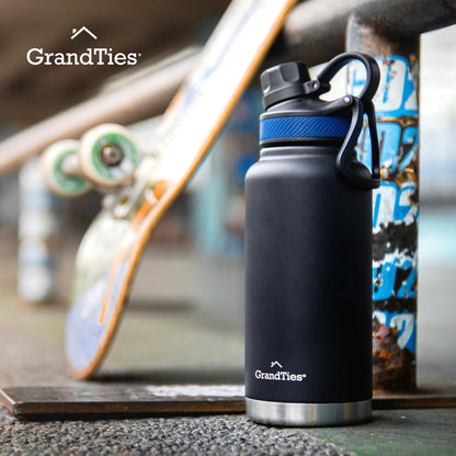 GRANDTIES 2 Lids Sports Stainless Steel Water Bottles – Wide Mouth Vacuum Insulated Reusable Leak Proof BPA-Free Travel Metal Canteen, Thermal Bottles for Men Women Gym (Ivory White 32 oz)