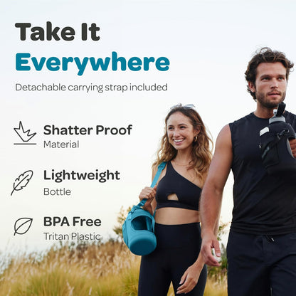 Hydracy Water Bottle with Time Marker -Large BPA Free Water Bottle & No Sweat Sleeve -Leak Proof Gym Bottle with Times to Drink - Ideal for Fitness Sports & Outdoors