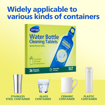 Water Bottle Cleaning Tablets, 18 Pack Bottle Clean Tablet Hydration Bladder Cleansing Tablets for Hydration Bladder, Water Bottle, Individually Packed, Apple Flavor