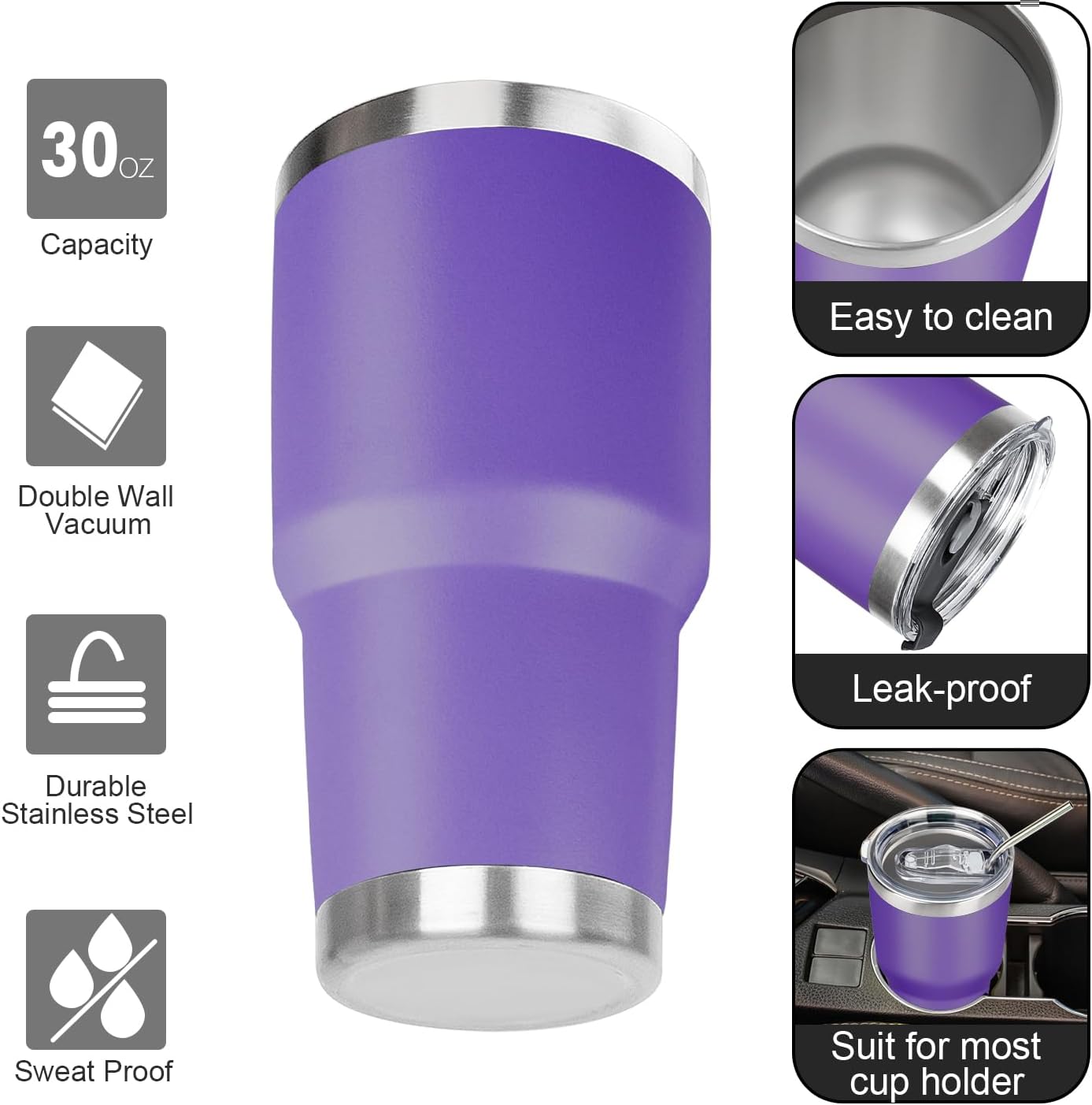 20oz Tumbler with Lid and Straw Double Wall Powder Coated Vacuum Insulated Coffee Tumbler Stainless Steel Insulated Travel Coffee Mug Spill-Proof Thermal Cup for Hot and Cold Beverage,Black