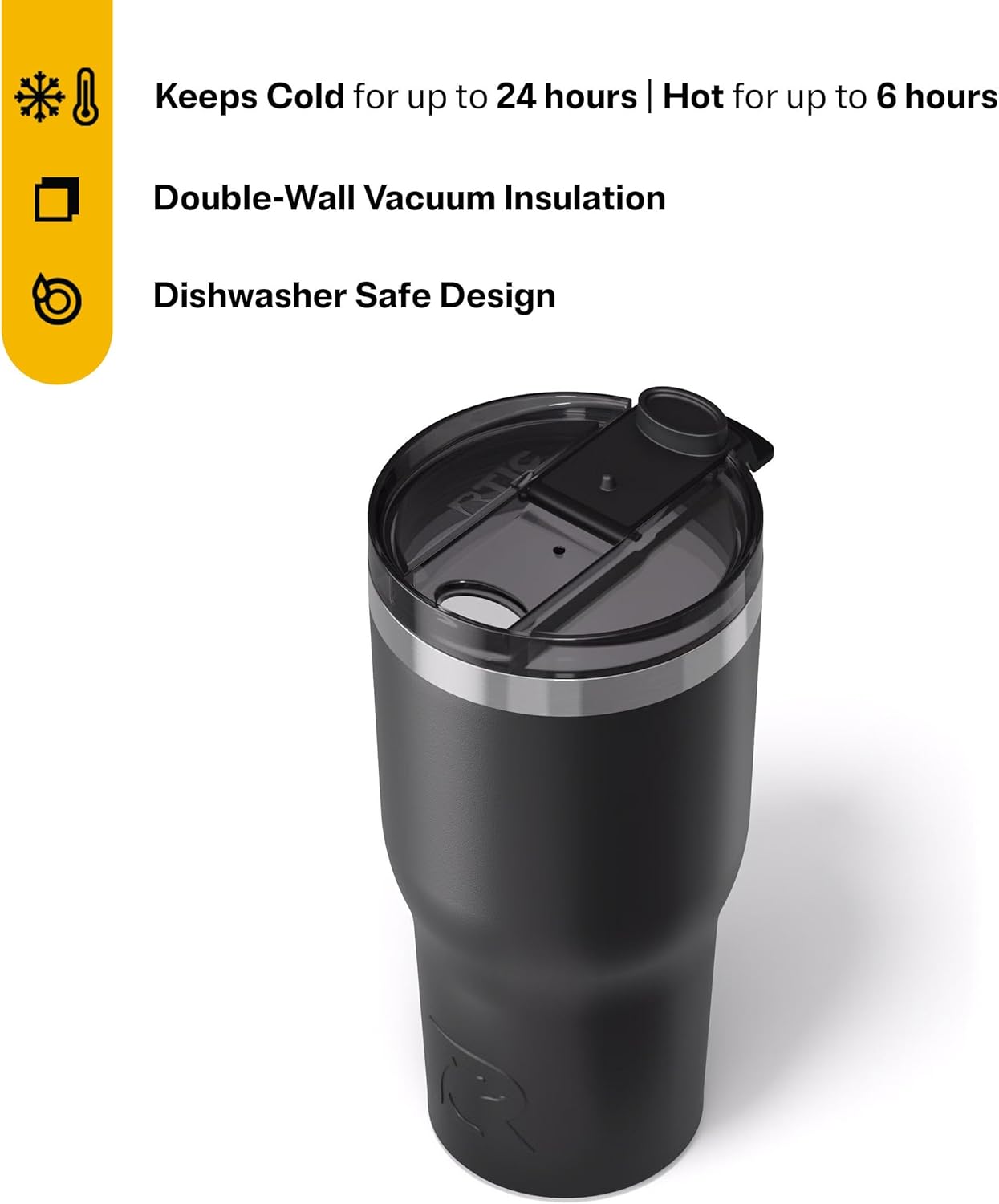 RTIC 20oz Essential Tumbler with Lid, Ceramic Lined, Insulated, Stainless Steel, Metal, Double Wall Vacuum-Insulation, Travel Cup for Iced Coffee, Tea, Hot and Cold Drink, Graphite