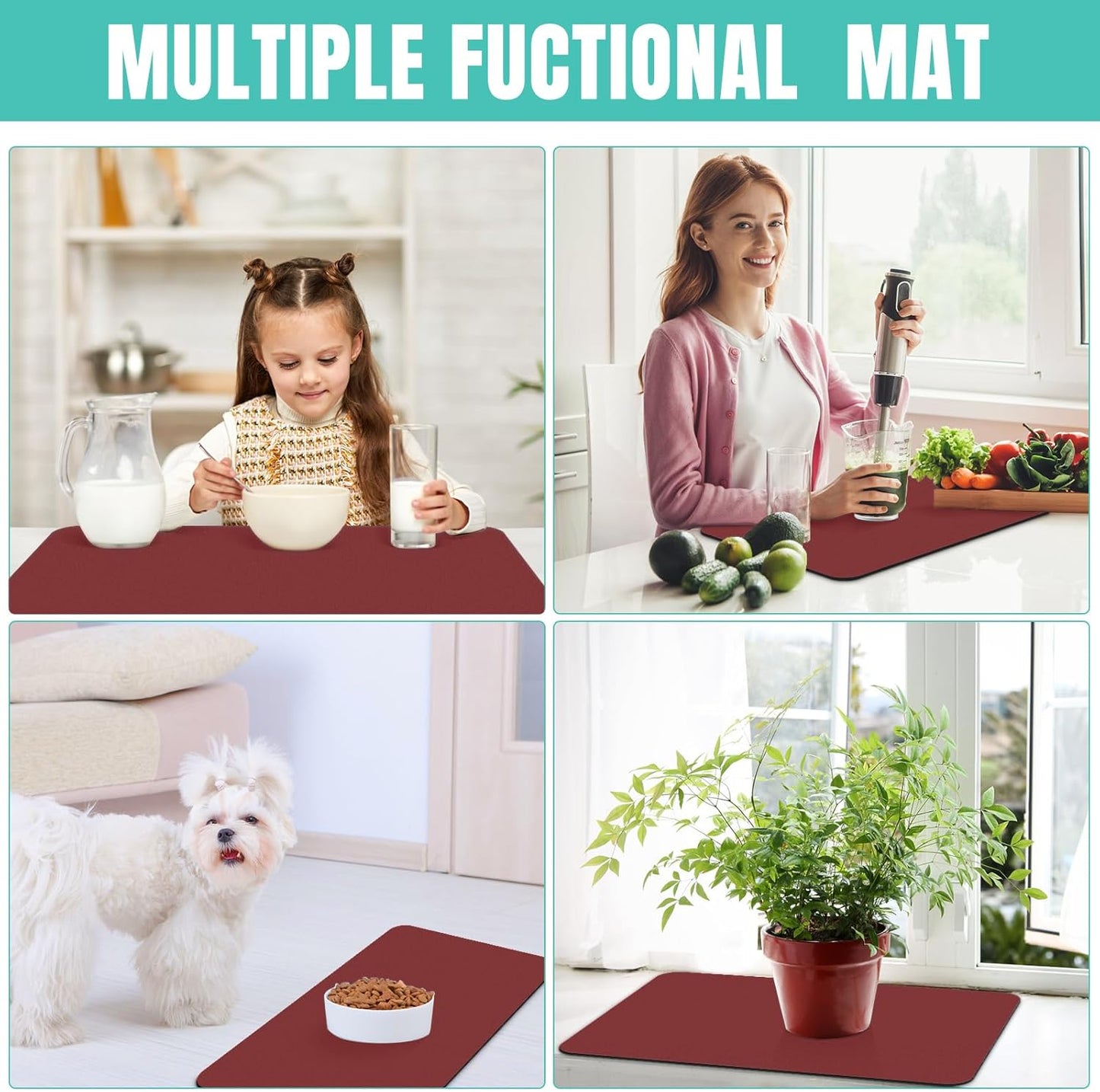 WISELIFE Coffee Mat Super Absorbent Dish Drying Mat Coffee Bar Accessories Match with Machine Large Drying Mats for Kitchen Counter 12" W x 19" L, Black