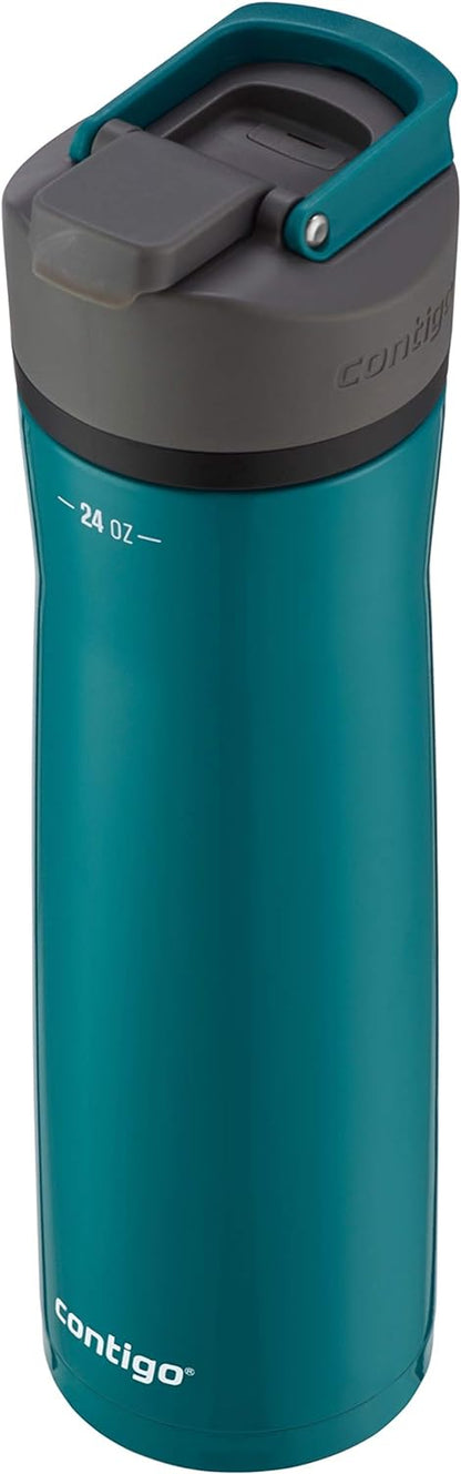 Contigo Cortland Chill 2.0 Vacuum-Insulated Stainless Steel Water Bottle, Spill-Proof Sip Technology, Interchangeable Lid, 24oz, Steel/Licorice, Perfect for Fitness Travel Everyday Use