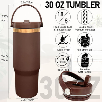30 oz Tumbler Bulk with Handle and Straw, Vacuum Insulated Tumblers with Flip Straw and Top Handle, Leakproof Powder Coated Tumbler, Stainless Steel Travel Mug for Coffee (Black, 1 Pack)