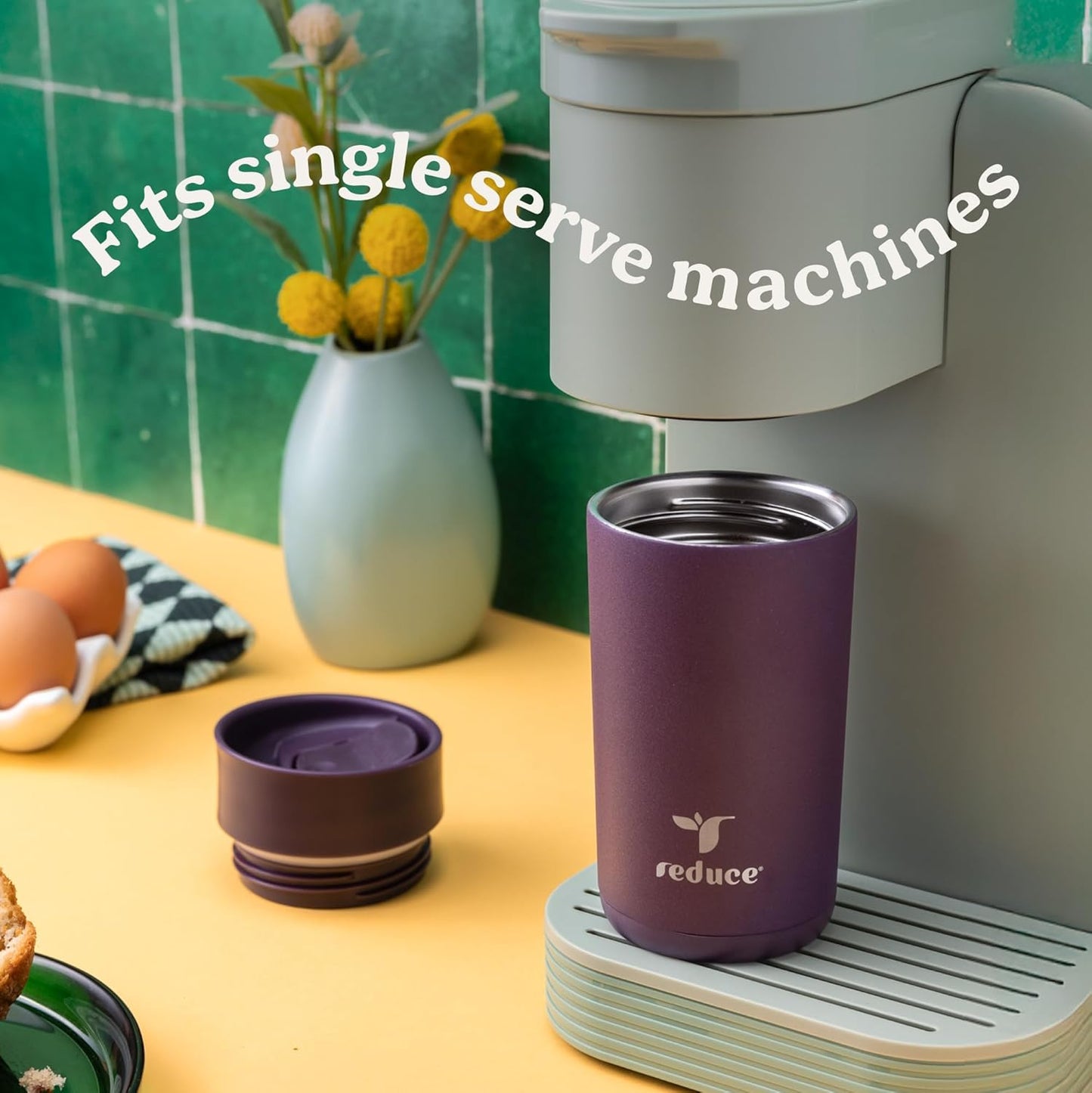 REDUCE Perk 10oz Insulated Coffee Tumbler – Leak-Proof with Lockable Lid and Vacuum Insulation–Durable Stainless Steel–Fits Car Cup Holders–One-Handed Travel Mug in Sand Leopard Print-Gentle Lavender
